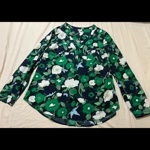 Merona Long Sleeve Green Floral Blouse Size L.